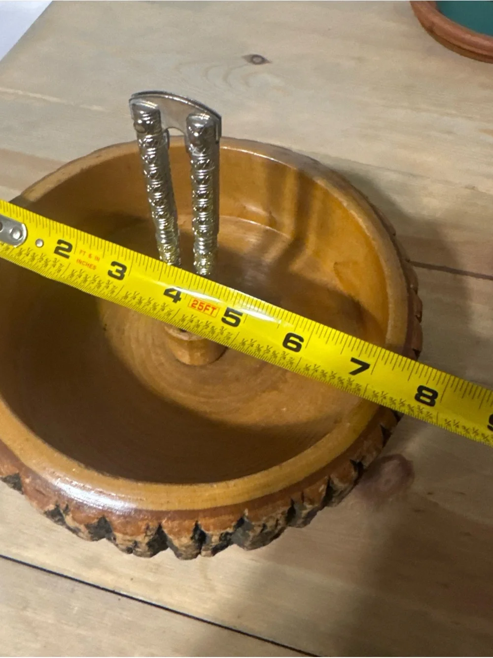 vintage mid-century modern rustic tree bark wood nut bowl Set